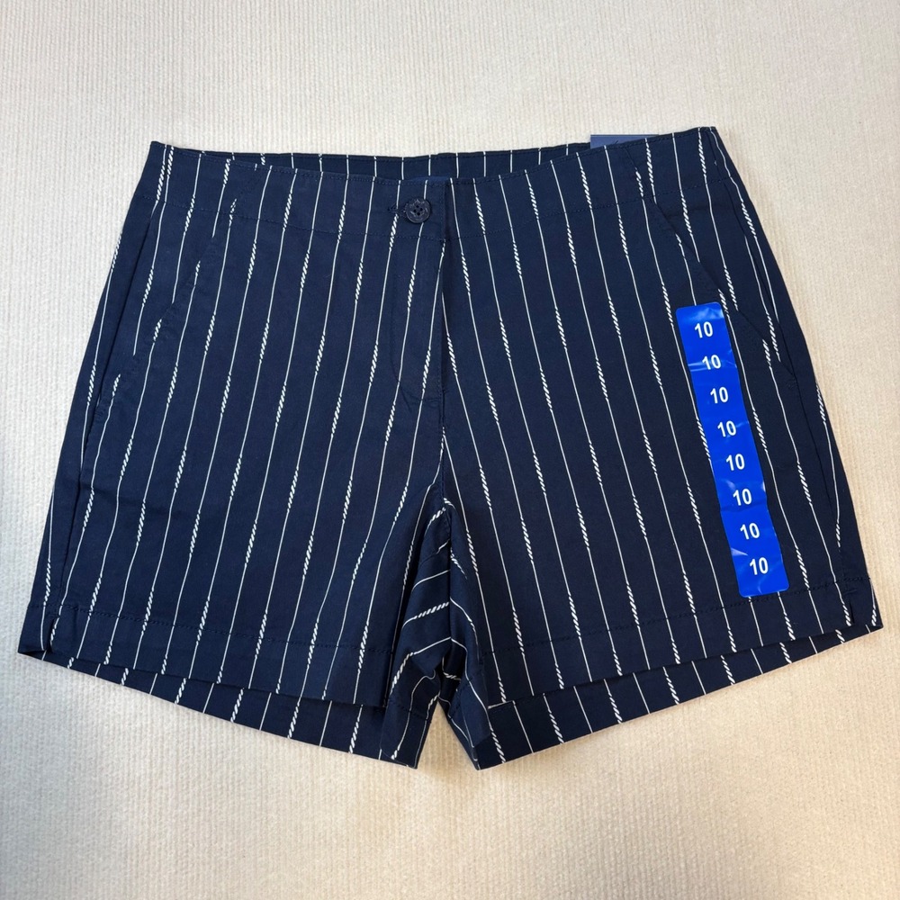Nautica Womens Navy Seas Rope Stripe Mid Rise Twill Shorts NWT Size 10‎